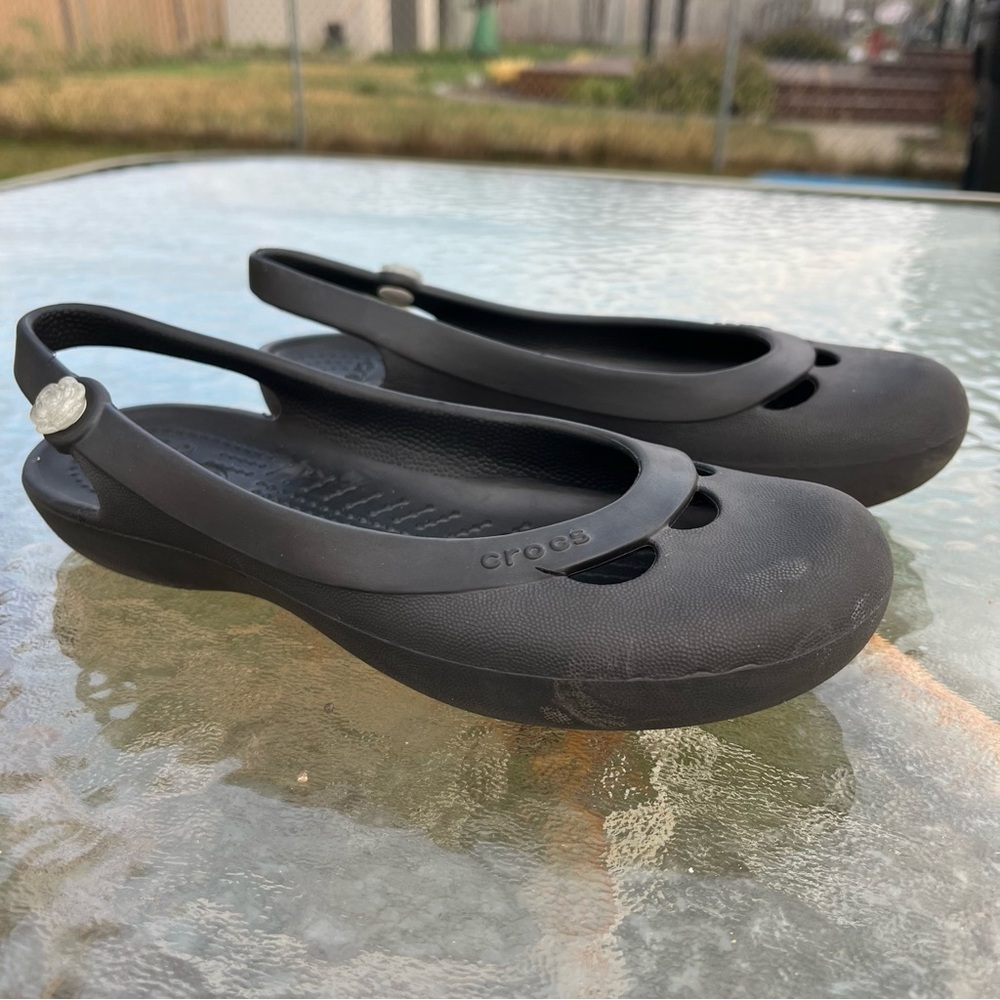 Crocs Jayna Black Slingback Ballet Flats Slip On Sandals